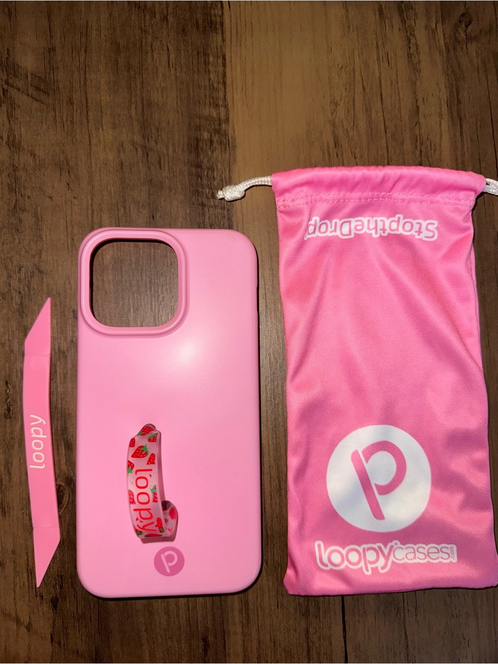 iphone 15 pro max Loopy Case Pink iPhone Case with Matching Pink Strap and Pouch